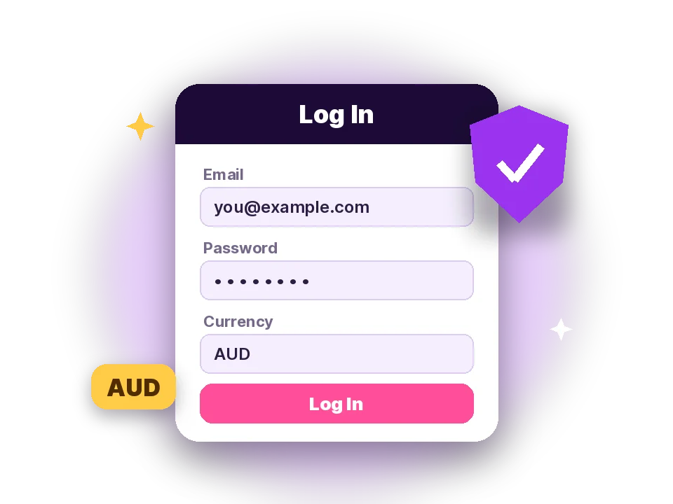 VegasNova login and sign up with an AUD account